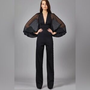 Tamara Mellon Black Jumpsuit with Sheer Sleeves